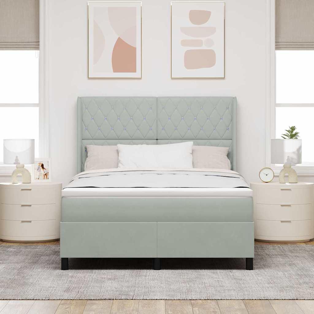 LED Boxspringbett mit Matratze Hellgrau 140 x 200 cm Samt