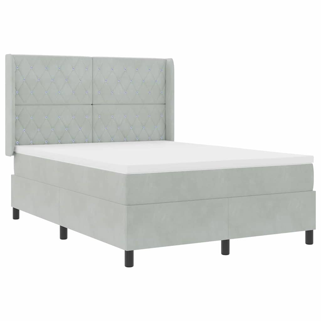LED Boxspringbett mit Matratze Hellgrau 140 x 200 cm Samt