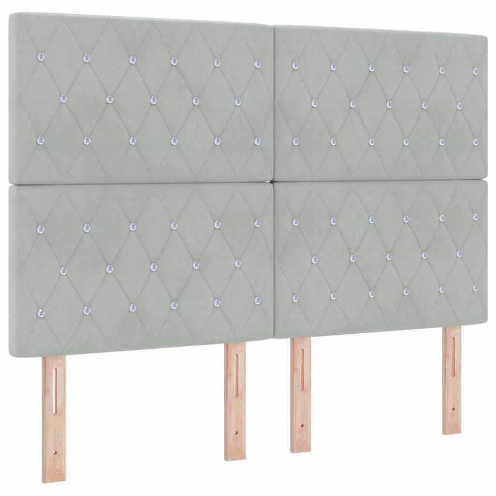 LED Boxspringbett mit Matratze Hellgrau 140 x 200 cm Samt