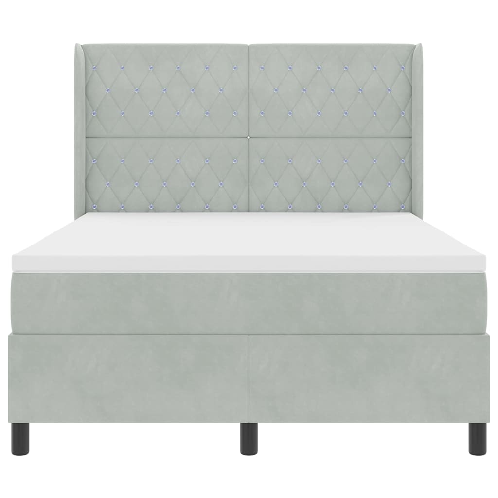LED Boxspringbett mit Matratze Hellgrau 140 x 200 cm Samt