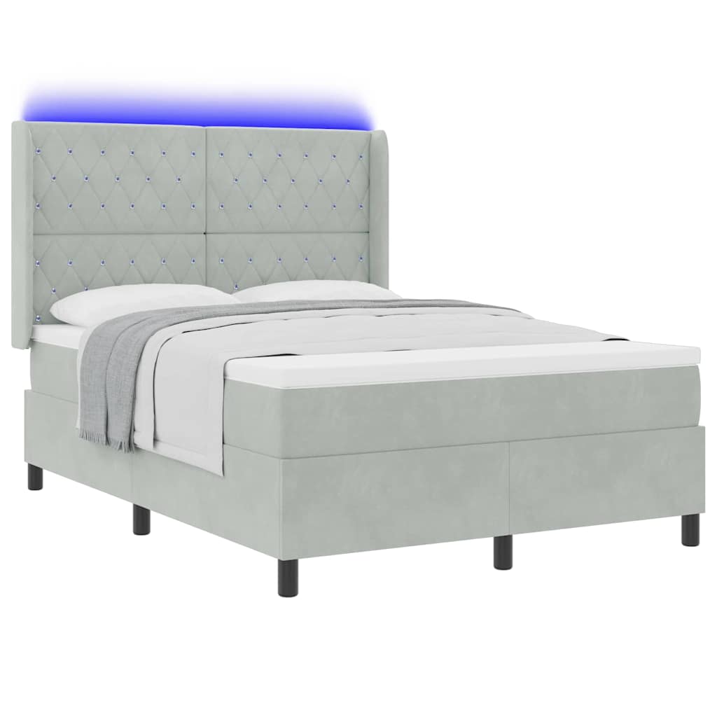 LED Boxspringbett mit Matratze Hellgrau 140 x 200 cm Samt