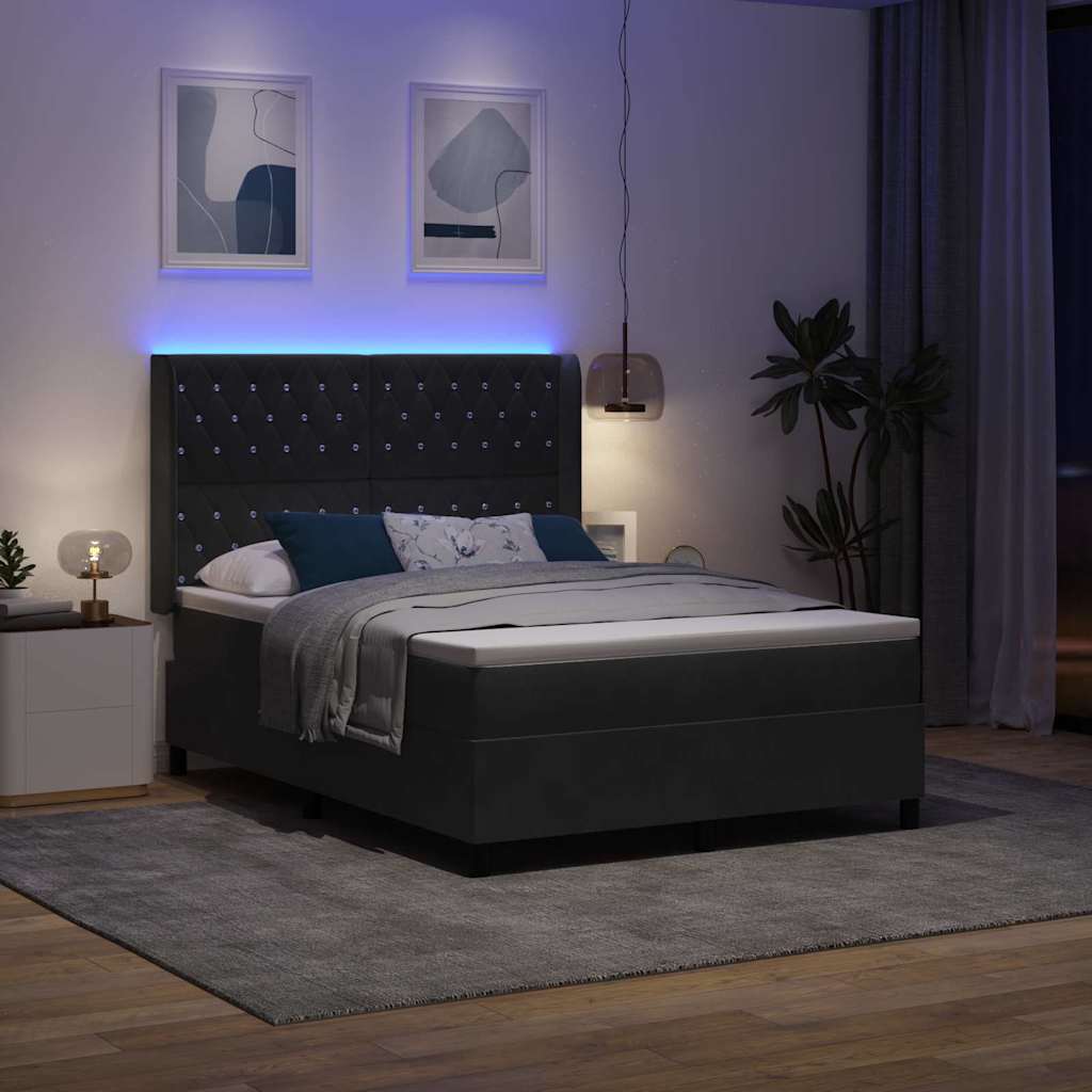 Boxspringbett mit LED-Lichtleisten Schwarz 140 x 200 cm Samt