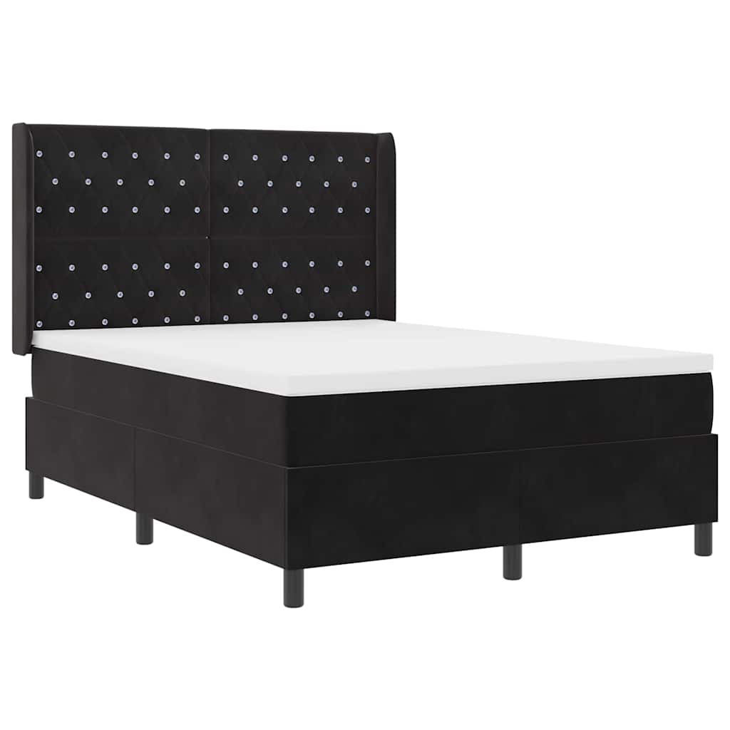 Boxspringbett mit LED-Lichtleisten Schwarz 140 x 200 cm Samt
