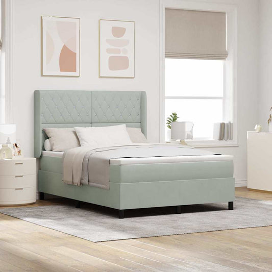 LED Boxspringbett mit Matratze Hellgrau 160 x 200 cm Samt