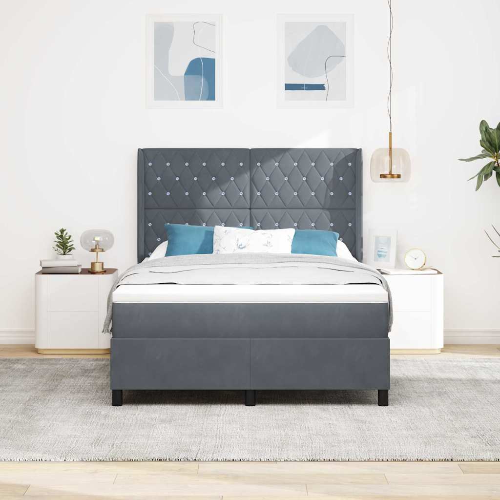 LED Boxspringbett mit Matratze Dunkelgrau 160 x 200 cm Samt