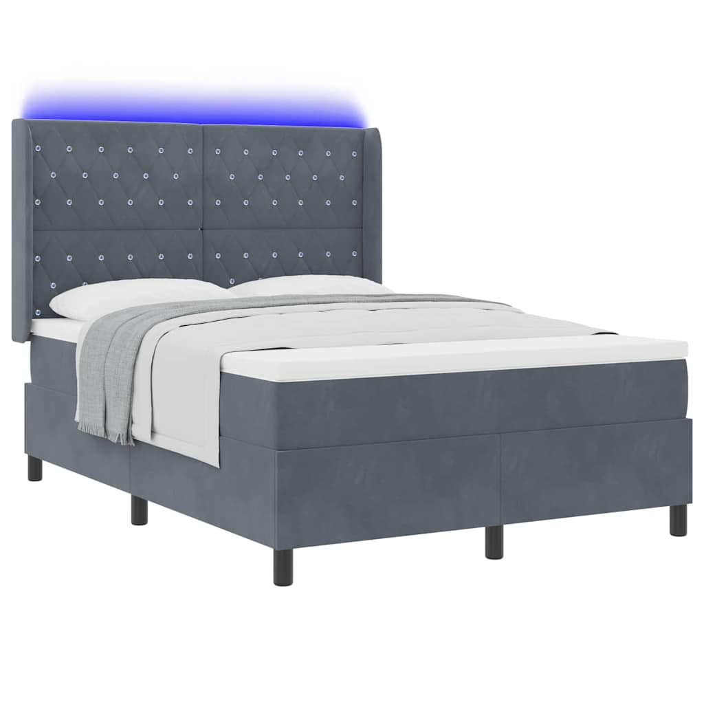LED Boxspringbett mit Matratze Dunkelgrau 160 x 200 cm Samt