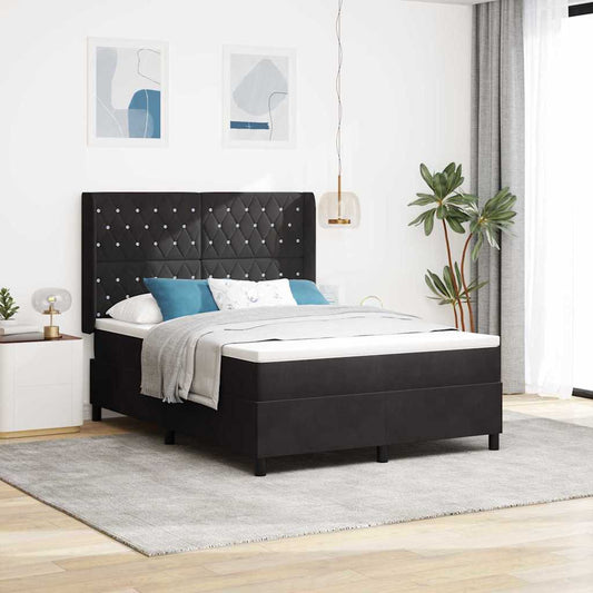 LED Boxspringbett mit Matratze Argyle Schwarz 160 x 200 cm Samt