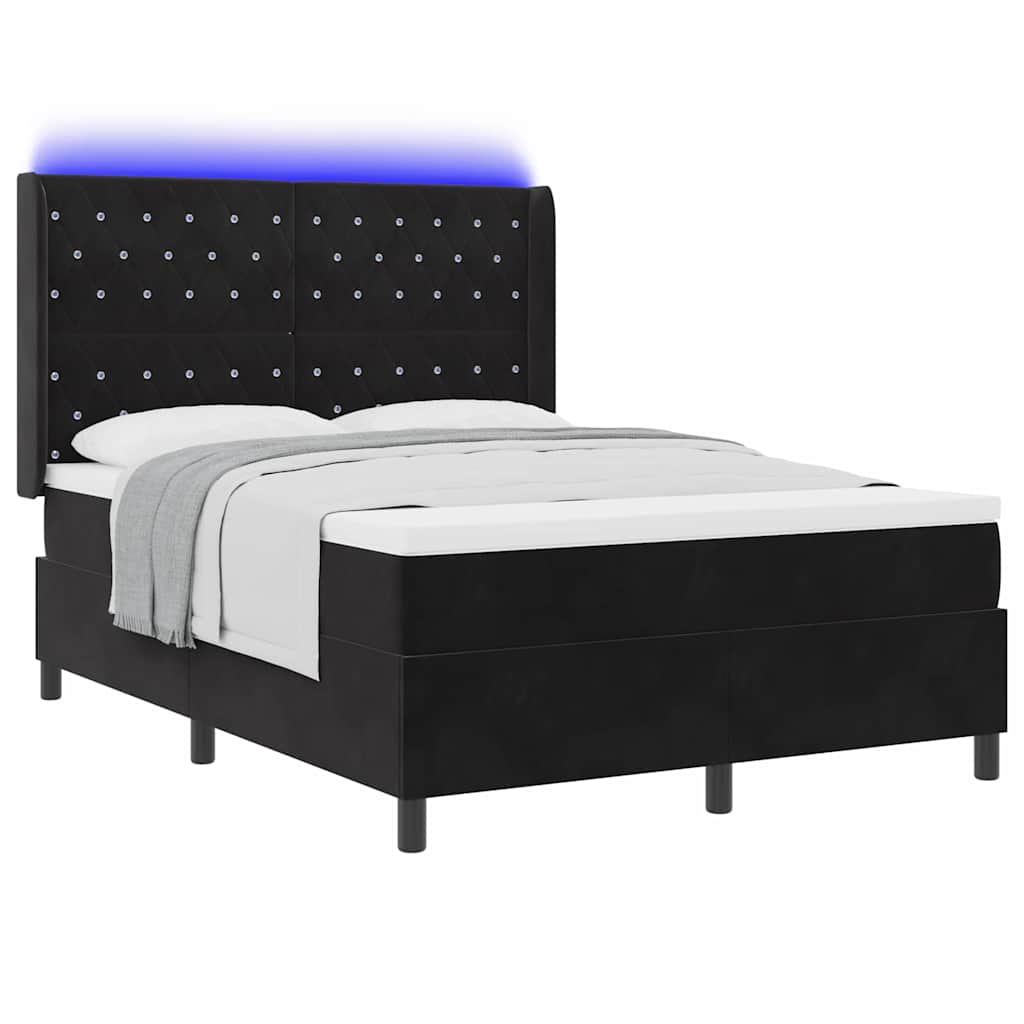 LED Boxspringbett mit Matratze Argyle Schwarz 160 x 200 cm Samt