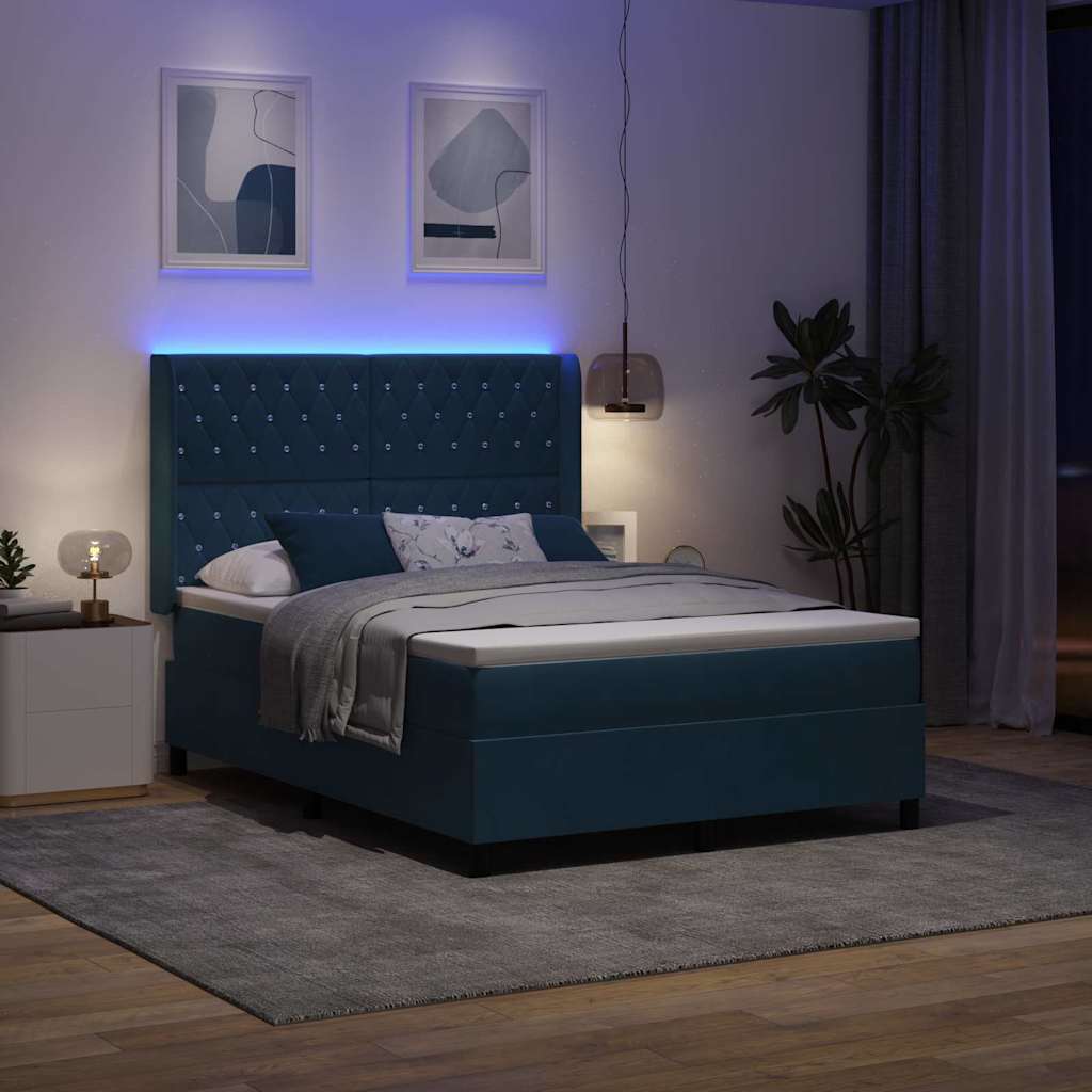LED Boxspringbett mit Matratze Argyle Blau 160 x 200 cm Samt