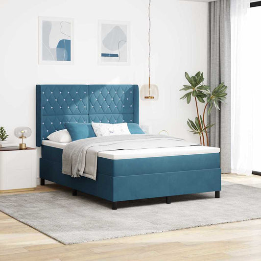 LED Boxspringbett mit Matratze Argyle Blau 160 x 200 cm Samt