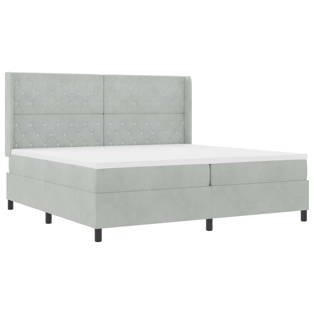 LED Boxspringbett mit Matratze Hellgrau 200 x 200 cm Samt