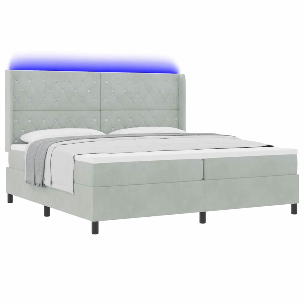 LED Boxspringbett mit Matratze Hellgrau 200 x 200 cm Samt