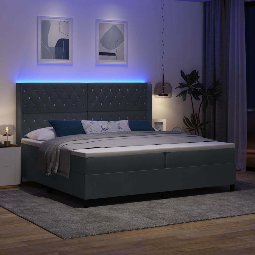 LED Boxspringbett mit Matratze Dunkelgrau 200 x 200 cm Samt