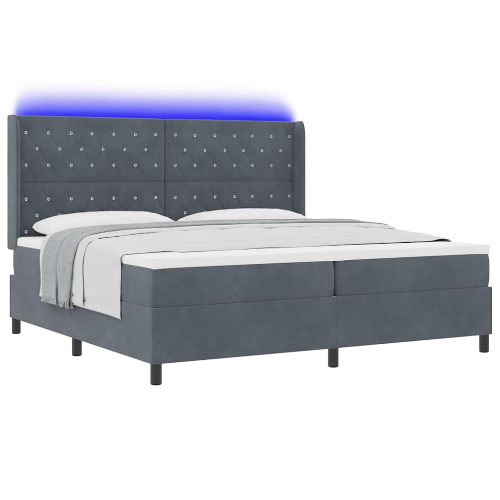 LED Boxspringbett mit Matratze Dunkelgrau 200 x 200 cm Samt