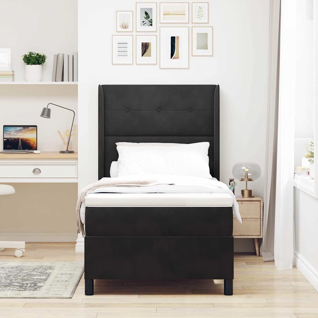 LED Boxspringbett mit Matratze Schwarz 80 x 200 cm Samt