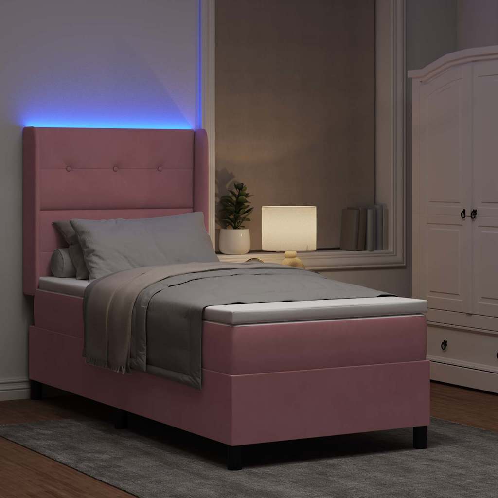 LED Boxspringbett mit Matratze Rosa 80 x 200 cm Samt