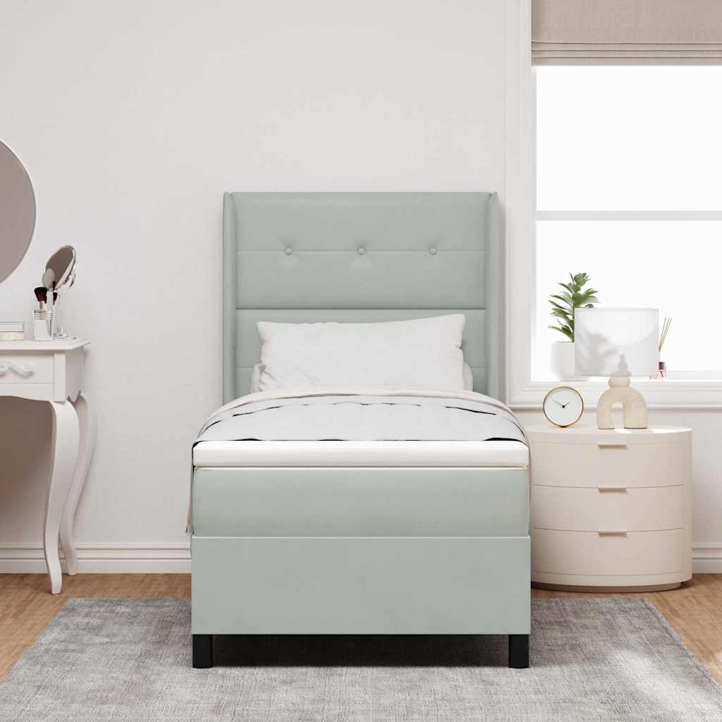 LED Boxspringbett mit Matratze Hellgrau 90 x 190 cm Samt