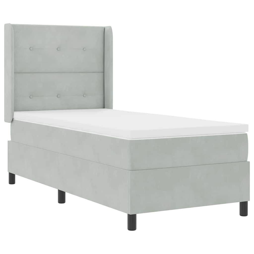 LED Boxspringbett mit Matratze Hellgrau 90 x 190 cm Samt