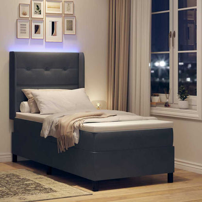 Boxspringbett mit LED-Lichtleisten Dunkelgrau 90 x 190 cm Samt