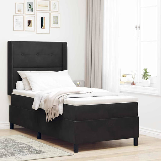 LED Boxspringbett mit Matratze Schwarz 90 x 190 cm Samt