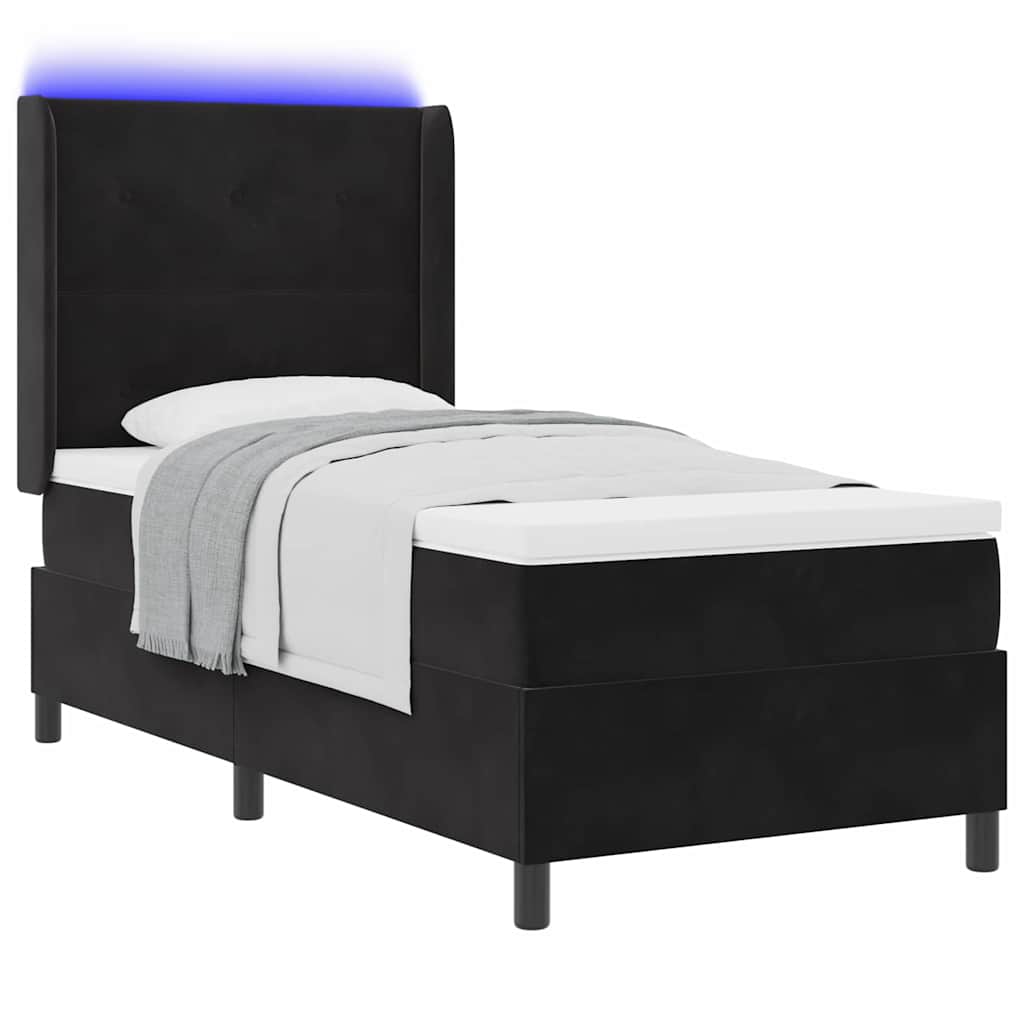 LED Boxspringbett mit Matratze Schwarz 90 x 190 cm Samt