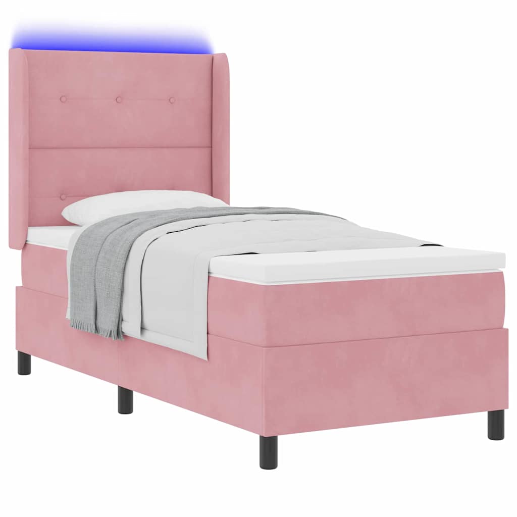 Boxspringbett mit LED-Lichtleisten Rosa 90 x 190 cm Samt