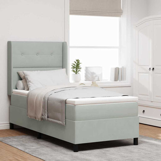 LED Boxspringbett mit Matratze Hellgrau 90 x 200 cm Samt