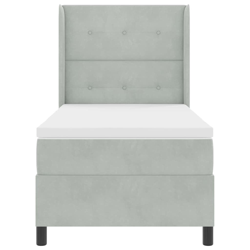 Boxspringbett mit LED-Lichtleisten Hellgrau 90 x 200 cm Samt