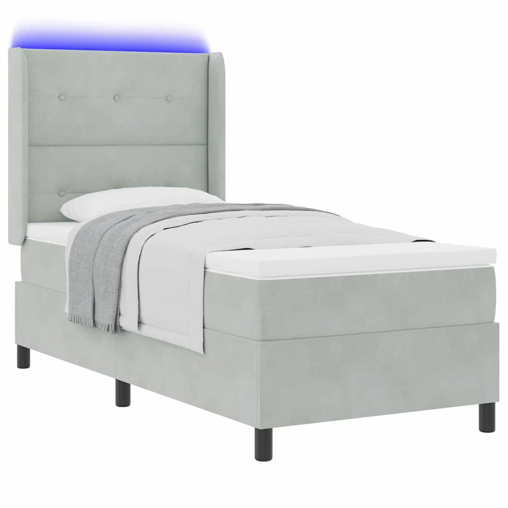 Boxspringbett mit LED-Lichtleisten Hellgrau 90 x 200 cm Samt