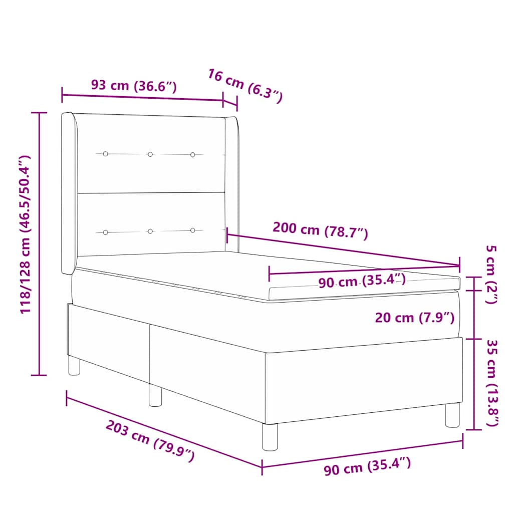 Boxspringbett mit LED-Lichtleisten Hellgrau 90 x 200 cm Samt