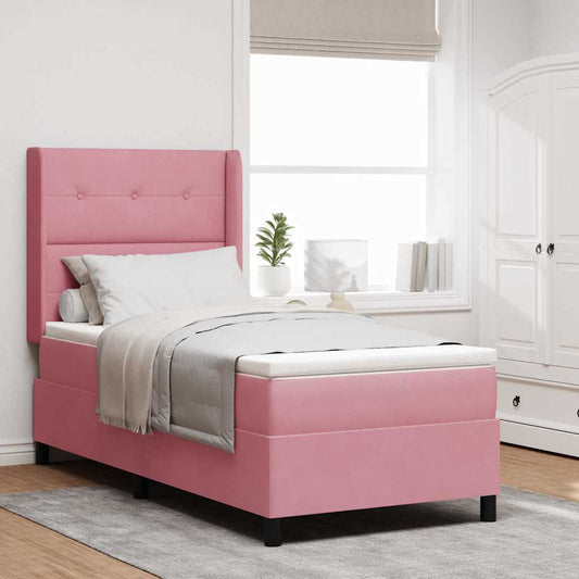 LED Boxspringbett mit Matratze Rosa 90 x 200 cm Samt