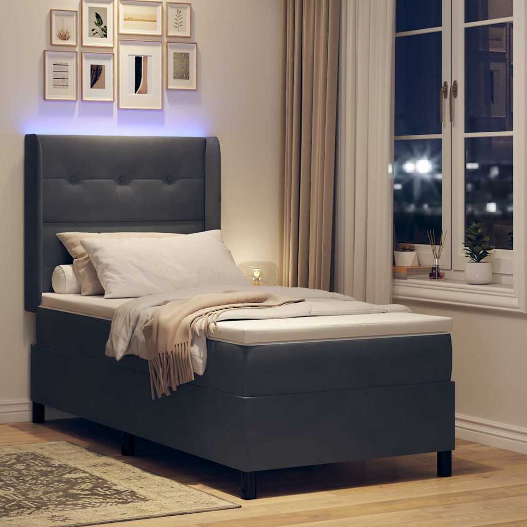 LED Boxspringbett mit Matratze Dunkelgrau 100 x 200 cm Samt