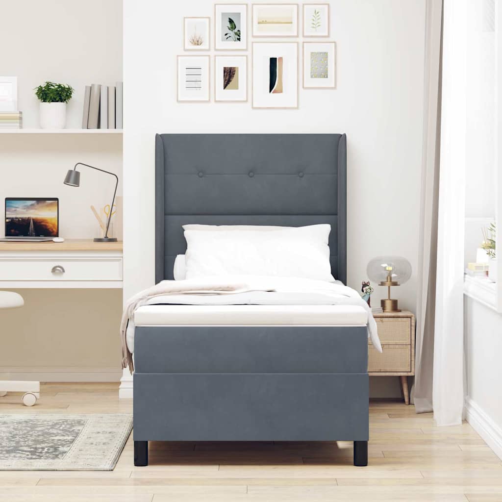 Boxspringbett mit Matratze mit LED Dunkelgrau 100 x 200 cm Samt