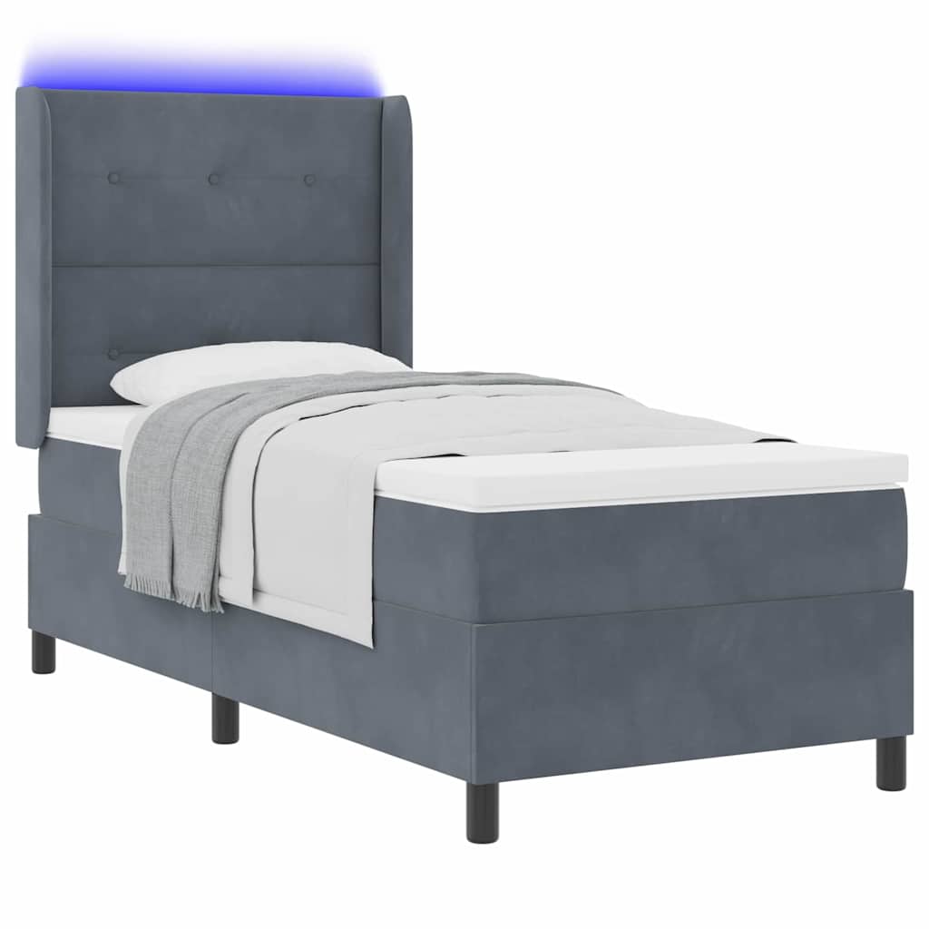 LED Boxspringbett mit Matratze Dunkelgrau 100 x 200 cm Samt