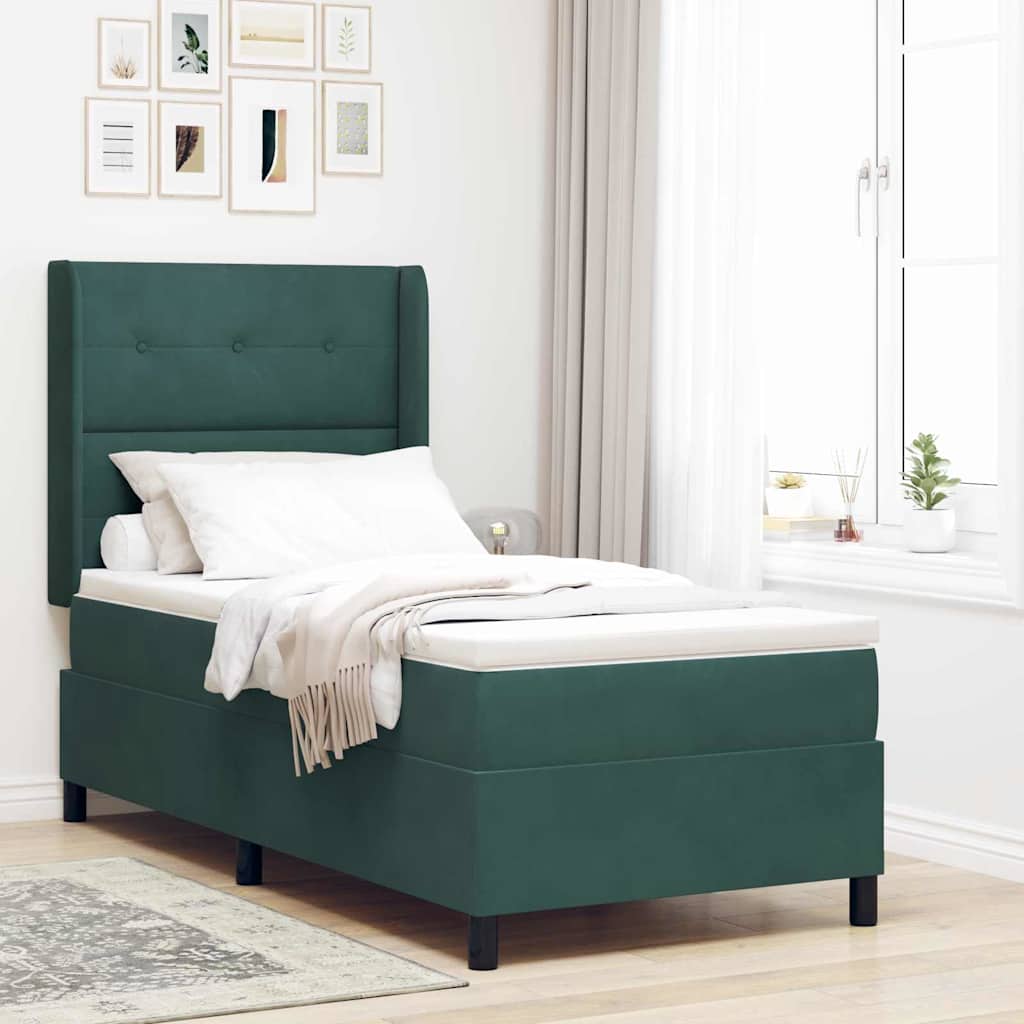 Boxspringbett mit LED-Lichtleisten Grün 100 x 200 cm Samt