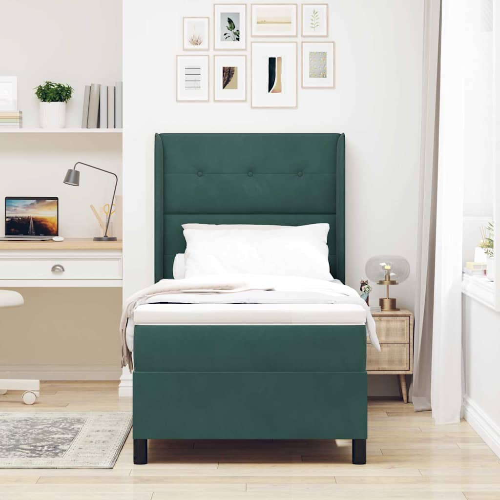 Boxspringbett mit LED-Lichtleisten Grün 100 x 200 cm Samt