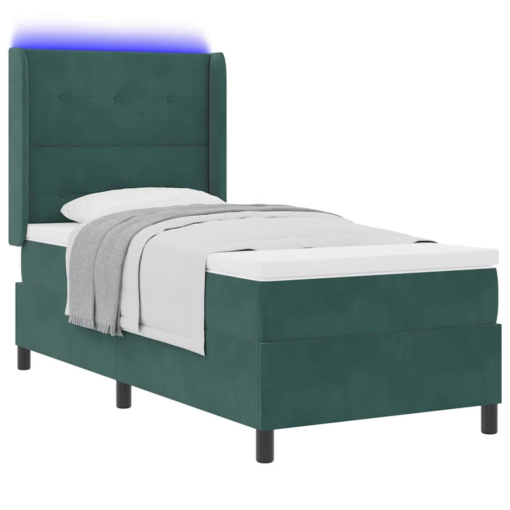 Boxspringbett mit LED-Lichtleisten Grün 100 x 200 cm Samt