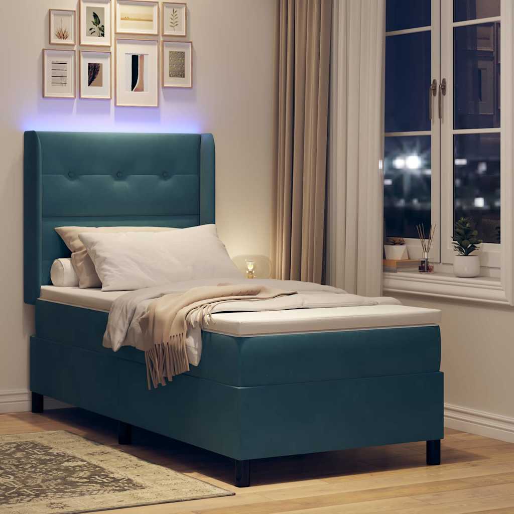Boxspringbett mit LED-Lichtleisten Blau 100 x 200 cm Samt