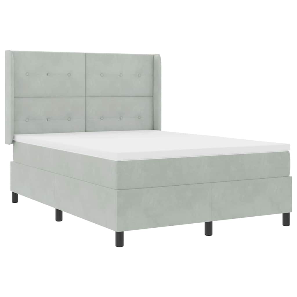 Boxspringbett mit LED-Lichtleisten Hellgrau 140 x 190 cm Samt