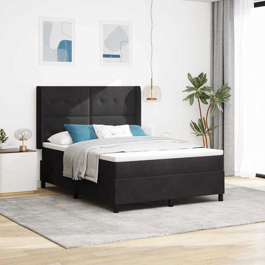 LED Boxspringbett mit Matratze Schwarz 140 x 200 cm Samt