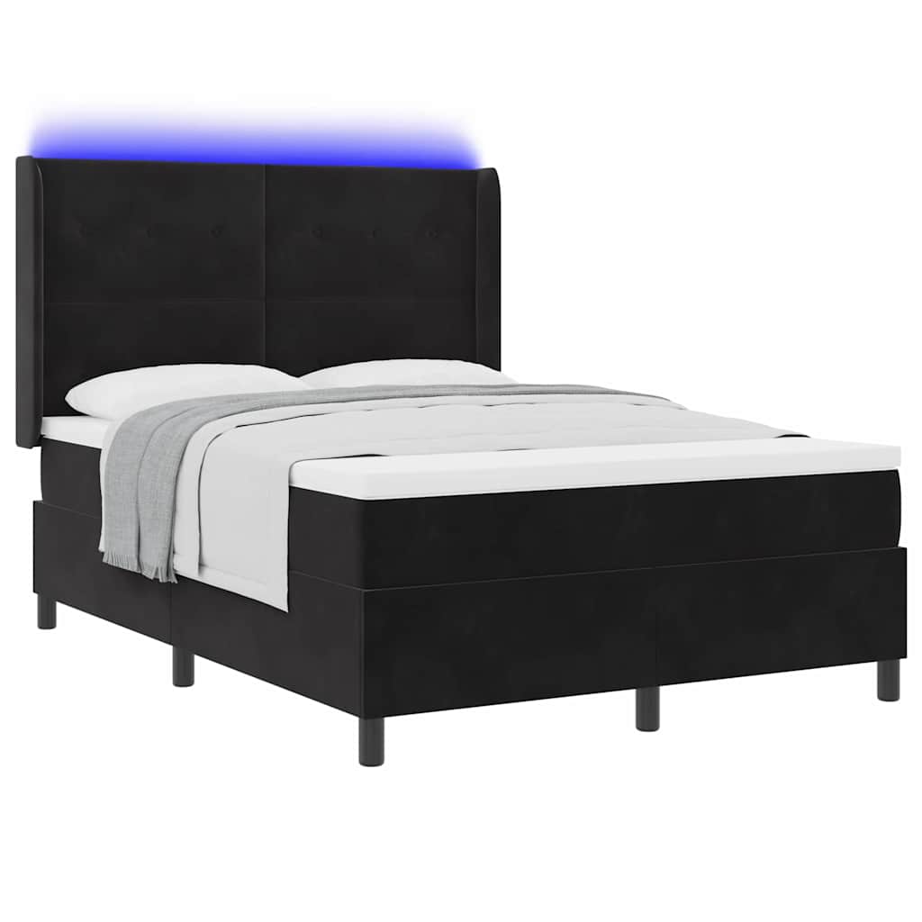 Boxspringbett mit LED-Lichtleisten Schwarz 140 x 200 cm Samt
