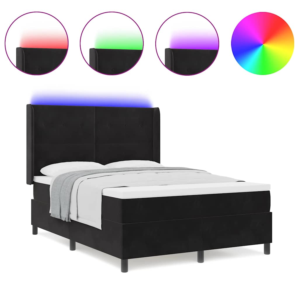 LED Boxspringbett mit Matratze Schwarz 140 x 200 cm Samt