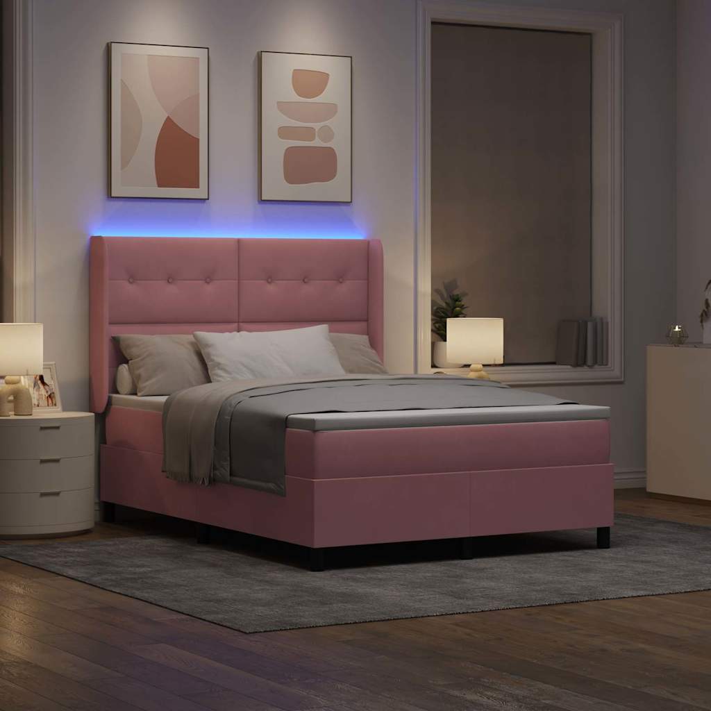 LED Boxspringbett mit Matratze Rosa 160 x 200 cm Samt