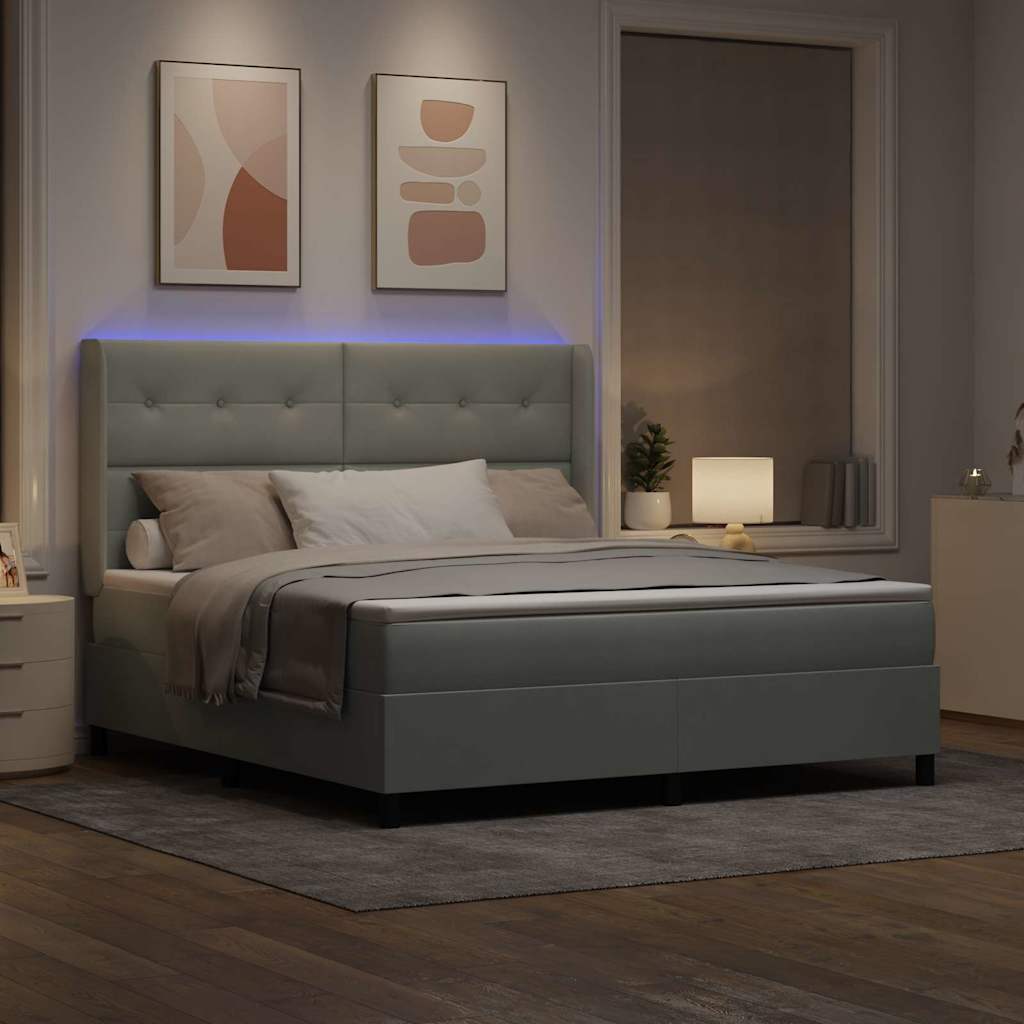 Boxspringbett mit LED-Lichtleisten Hellgrau 180 x 200 cm Samt