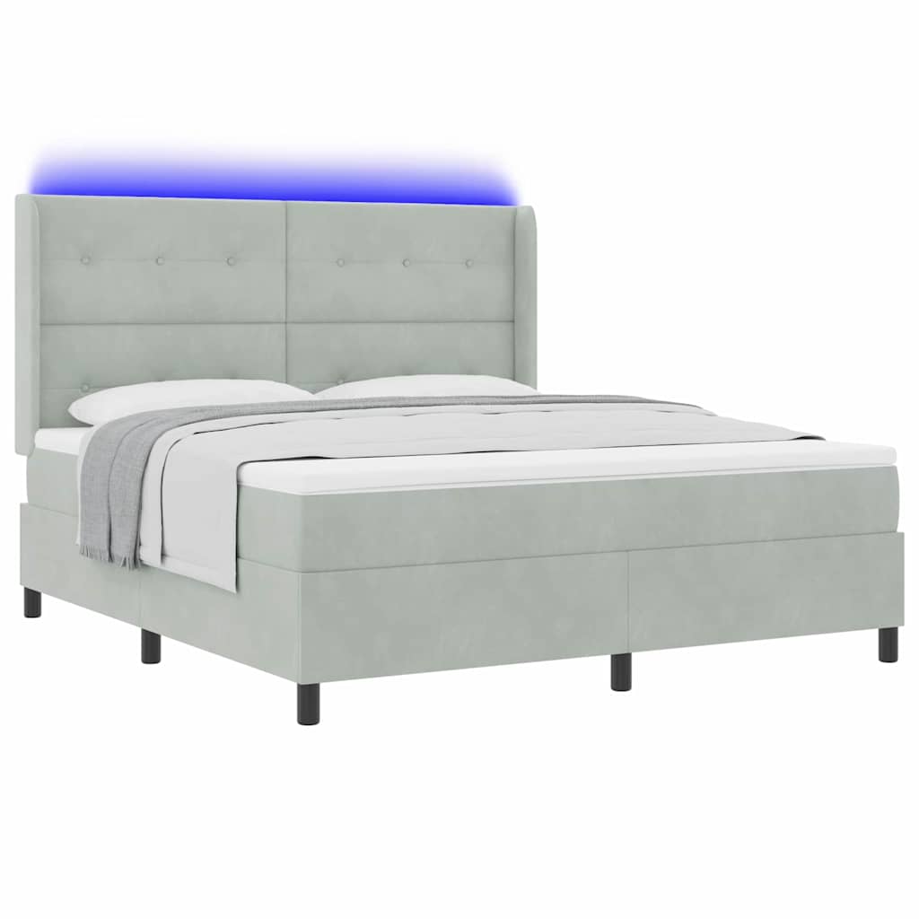 Boxspringbett mit LED-Lichtleisten Hellgrau 180 x 200 cm Samt