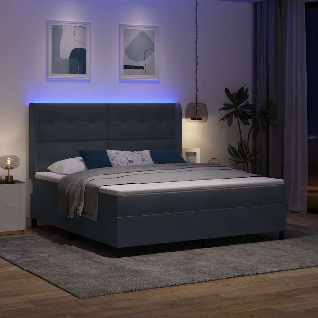 Boxspringbett mit LED-Lichtleisten Dunkelgrau 180 x 200 cm Samt