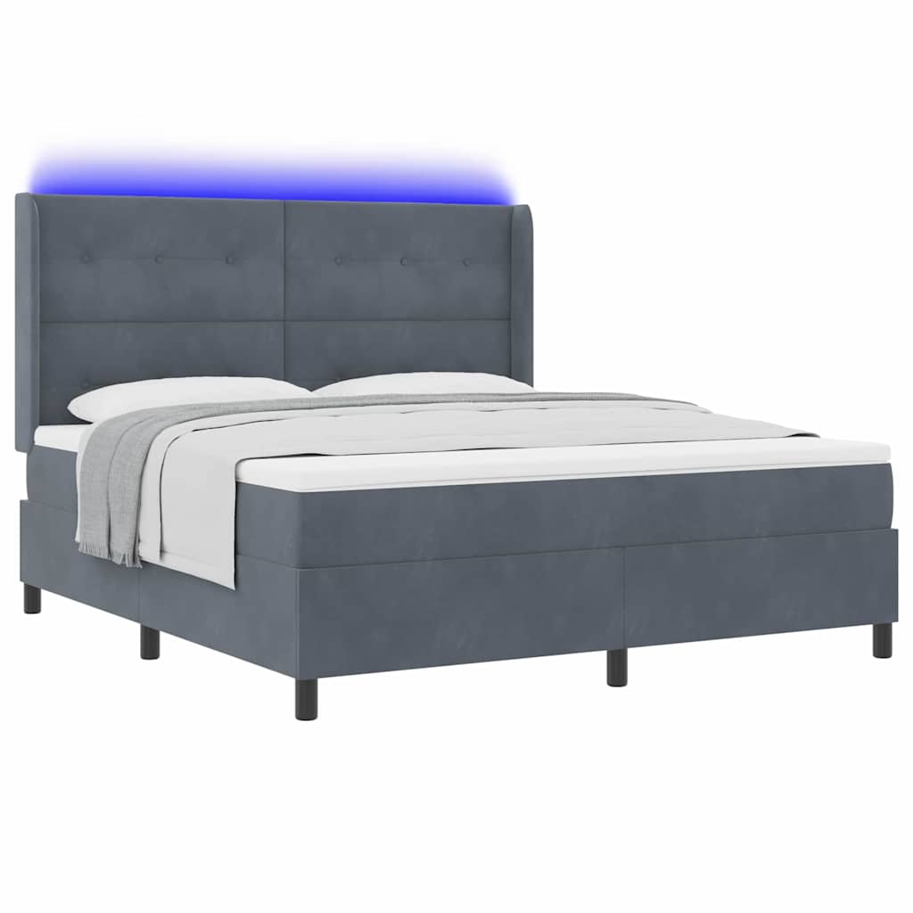Boxspringbett mit LED-Lichtleisten Dunkelgrau 180 x 200 cm Samt