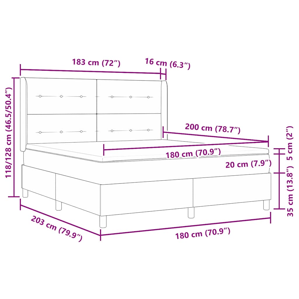 Boxspringbett mit LED-Lichtleisten Dunkelgrau 180 x 200 cm Samt