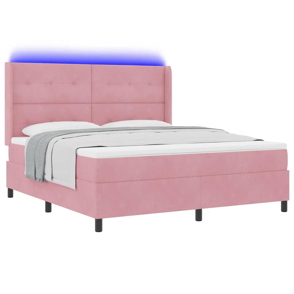 LED Boxspringbett mit Matratze Rosa 180 x 200 cm Samt