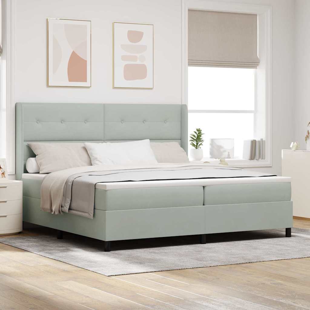 Boxspringbett mit LED-Lichtleisten Hellgrau 200 x 200 cm Samt